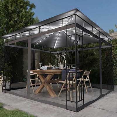 vidaXL - Prieel - met - klamboe - LED-lichtslinger - 3x3x2,73 - m - antracietkleurig