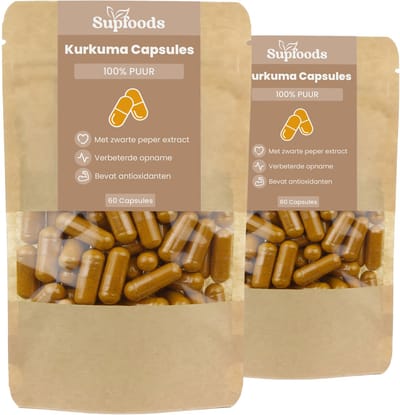 Kurkuma Capsules 100% Puur - 120 Capsules - Kurkuma Capsules met Zwarte Peper - Rijk aan Curcumine en Antioxidanten - Ideaal voor Dagelijks Gebruik met 600mg per Capsule - Turmeric