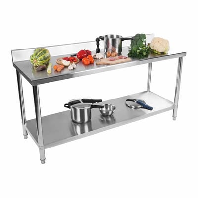 Werktafel 180 x 60 cm van roestvrij staal – verstelbaar met opstaande rand