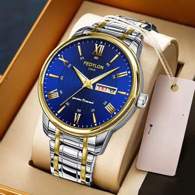 Nieuw High-end Volautomatisch Uurwerk Horloge voor Heren Dubbele Kalender Lichtgevend Waterdicht Heren Quartz Horloge minimum blue