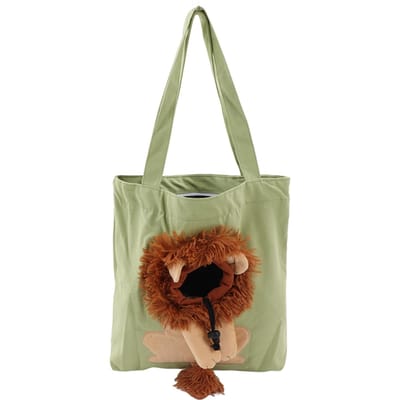 Canvas Tas voor Huisdieren Schattige Leeuwvorm Grote Capaciteit Draagbare Huisdier Schoudertas voor Buiten beige