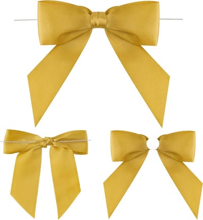 50 Stuks Gouden Klaar-Gemaakte Strikken - Zelfklevende Satijnen Strikken voor Cadeaus en Creatieve Projecten met Draad voor Cadeauverpakking