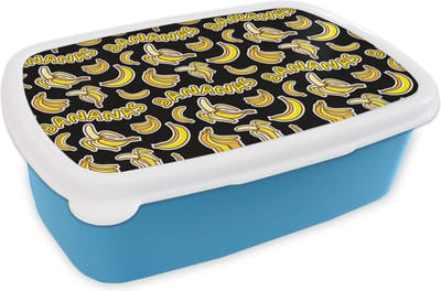 Broodtrommel Blauw - Lunchbox - Brooddoos - Banaan - Patronen - Fruit - 18x12x6 cm - Kinderen - Jongen