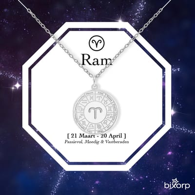 Bixorp Stars Sterrenbeeld Ketting Ram / Aries - Stainless Steel Medailon Zilverkleurig - 45cm Ketting met Zodiac Hanger - Inclusief Cadeau Verpakking