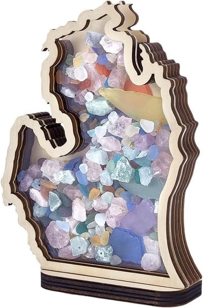 Michigan vormige houten vitrine met acrylvenster voor agaten, haaientanden en schelpen - Perfecte decoratie voor slaapkamer en vakantiehuis