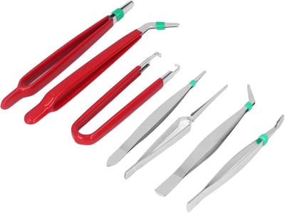 Pincet Set - Handgereedschap - Precisiewerk - Antistatisch Ontwerp - 7 Delig - Rood Zilver