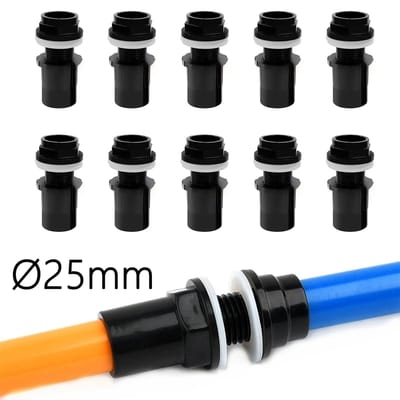 10 stuks PVC-tankaansluiting - ∅25mm - met schroefdraad - voor vijverfiltersystemen - inclusief pakking en moer