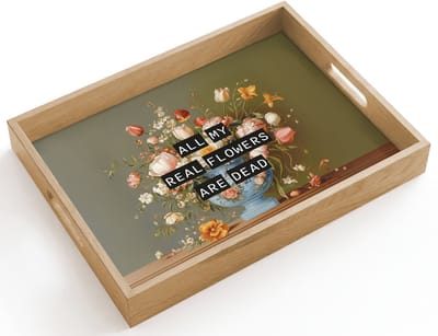 Dienblad hout 40x30 cm - Schootdienblad - Bloem - Quote - Vintage - Art - Borrelplank rechthoek - Plateau dienbladen