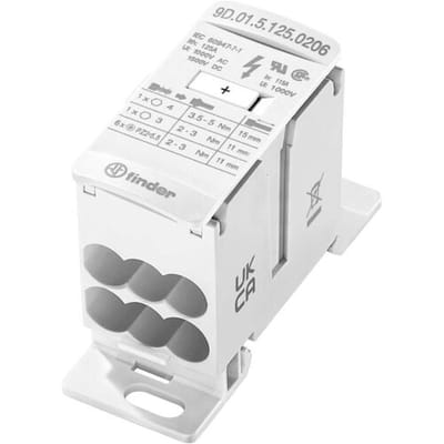 Finder 9D.01.5.125.0206 Verdeler Wit 8-polig 16 mm² 125 A 1000 V/AC, 1500 V/DC Geleidertype = L, N, PE