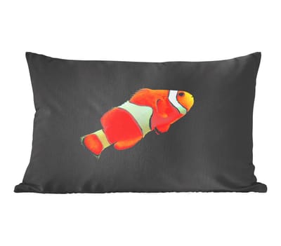 Sierkussens - Kussen - Clownvis op een zwarte achtergrond - 50x30 cm - Kussen van katoen