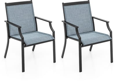 COSTWAY Set van 2 tuinstoelen, terrasstoelen met breed zitvlak en ademende zitting, balkonstoelen, outdoorstoelen, belastbaar tot 150 kg, voor tuin, balkon, zwembad, blauw