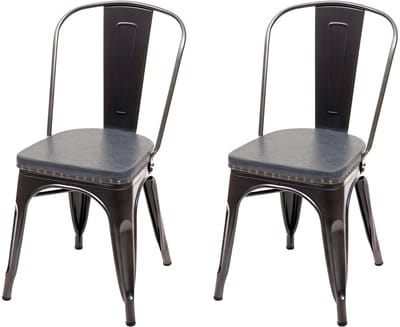 Set van 2 eetkamerstoelen MCW-H10e, keukenstoel Chesterfield metaal imitatieleer industriële gastronomie ~ zwart-grijs