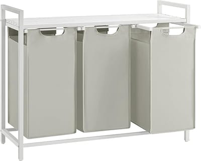 FurnStar Wasmand - Wassorteerder - 3 vakken - Wasmanden - Wassorteerder 3 vaken - 3x 38 L - 114L - Metalen Frame - Stijlvol en Duurzaam- Wit