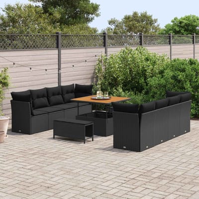 vidaXL - Tuinbank - Set - 11 - st - 8-Aantal - zitplaatsen - Zwart - poly - rattan
