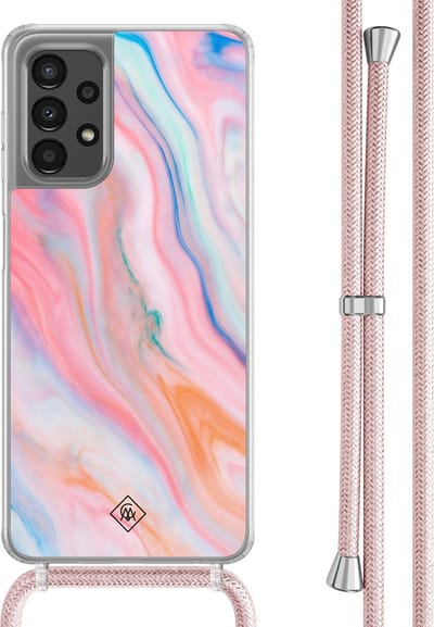 Casimoda® hoesje met rosegoud koord - Geschikt voor Samsung A13 4G - Pink Glam - Afneembaar koord - TPU/polycarbonaat - Roze