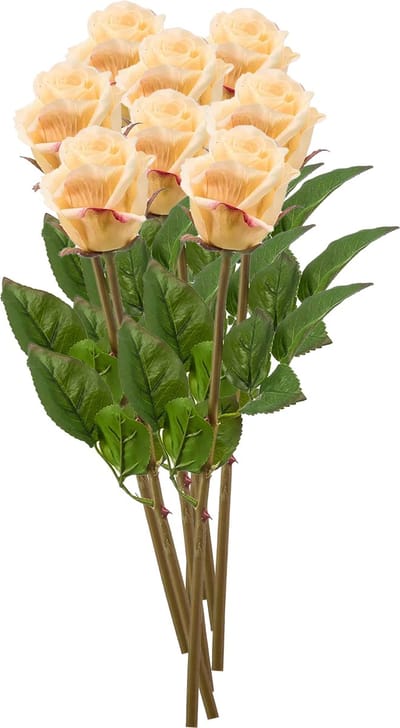 Emerald Kunstbloemen boeket Roos Bud - 8x - 58 cm - geel - Kunst zijdebloemen