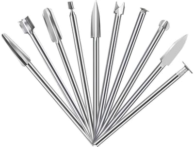 Houtsnijwerk Bits Set - Graveer Accessoires - Detail Bewerking - Premium Koolstofstaal - 10 Stuks - Zilverkleurig