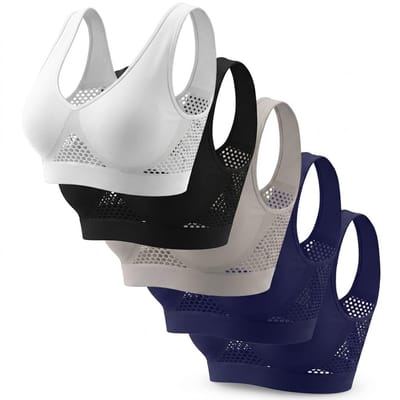 5 pack sport bh dames wit zwart grijs blauw naadloze sport top ademend mesh yoga bh brede schouderbanden stretchy fitness bh racerback sport kleding maat L