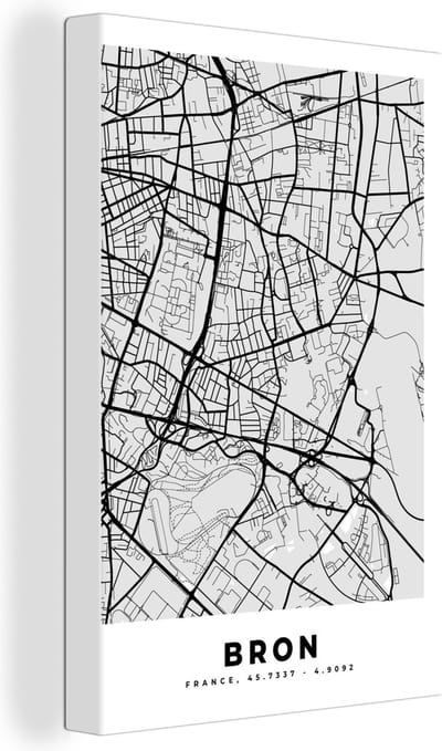 Canvas Schilderij Frankrijk – Plattegrond – Kaart – Bron – Stadskaart - 20x30 cm - Wanddecoratie