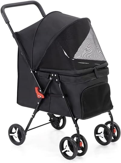 Dieren Wandelwagen - Hondenbuggy Kattenwagen - Comfortabel Reizen - Opvouwbaar Ontwerp - 360 graden wielen - Zwart