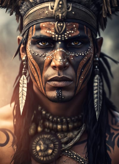 Aztec Tribe Warior- Kristal Helder Galerie kwaliteit Plexiglas 5mm. - Blind Aluminium Ophangframe - Luxe wanddecoratie - Fotokunst - professioneel verpakt en gratis bezorgd