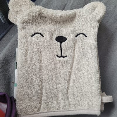2 x baby Washandjes - dier - beer - crèmekleurig - 100% katoen