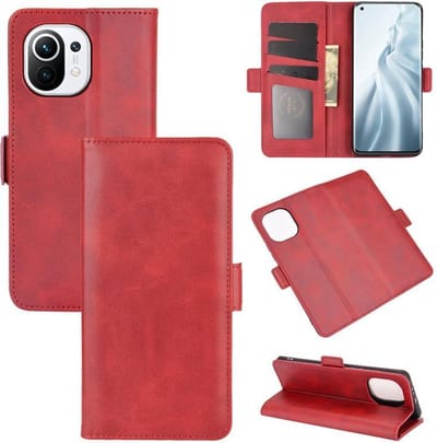 MobyDefend Hoesje - Geschikt voor Xiaomi Mi 11 - Luxe Wallet Book Case (Sluiting Zijkant) - Rood