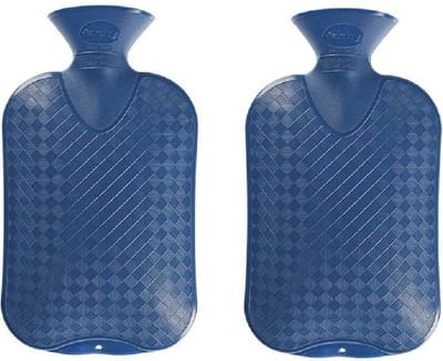 Kruik - Set van 2x stuks - blauw ruit/ribbel - 2 liter - kunststof - warmwaterkruik - heet water kruiken