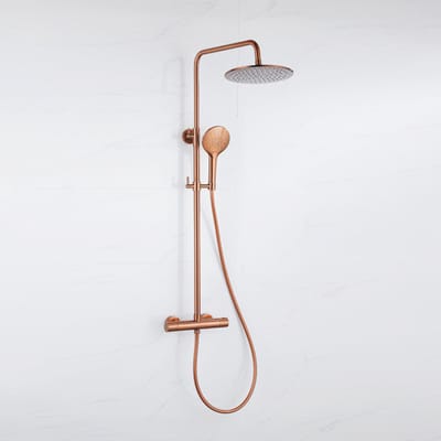 FugaFlow Eccelente Acces Regendoucheset - thermostatisch - 25cm hoofddouche - gladde slang - ronde handdouche - Geborsteld koper PVD (Koper)