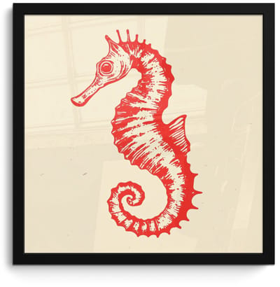 Poster in lijst - Fotolijst 40x40 cm - Posters - Zeepaardje - Rood - Fijne details - Posterlijst zwart - Decoratie - Wanddecoratie woonkamer - Muurdecoratie slaapkamer