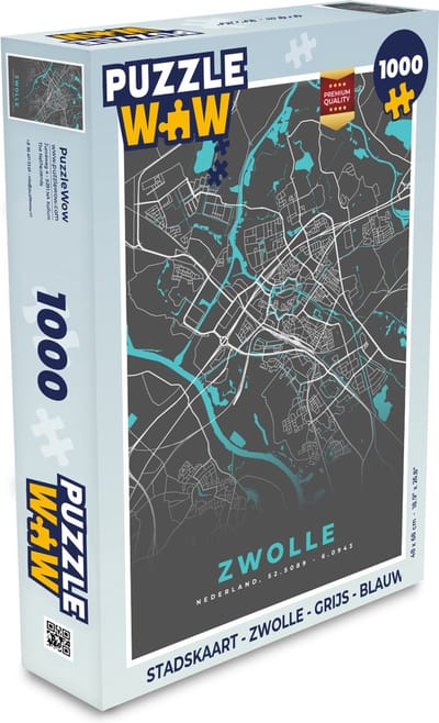 Puzzel Stadskaart - Zwolle - Grijs - Blauw - Legpuzzel - Puzzel 1000 stukjes volwassenen - Plattegrond