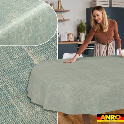 ANRO Tafelkleed Effen linnenlook Blauw Ovaal 160x140cm Rechte rand Afwasbaar Waterafstotend