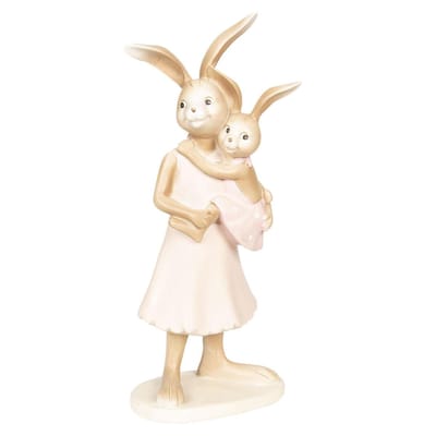 Clayre & Eef Decoratie Beeld Konijn 11*8*26 cm Bruin, Roze Kunststof Decoratief Figuur Paashaas Woonaccessoires