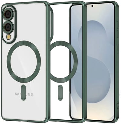 Hoesje geschikt voor Samsung Galaxy S25 Edge - Techsuit Luxury Crystal Back Cover - Geschikt voor MagSafe - Transparant/Donkergroen