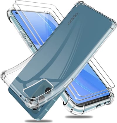 HB Hoesje Geschikt voor Oppo A76 Transparant & 2X Glazen Screenprotector - Anti Shock Hybrid Back Cover