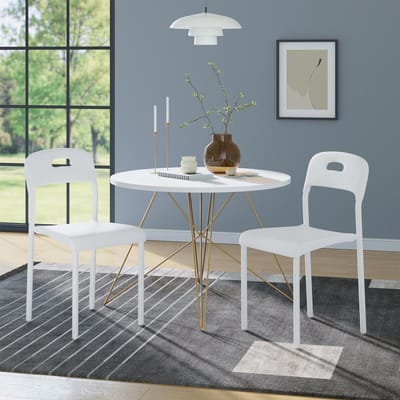 Kunststof Eetkamerstoel Set Van 2 - 40x45x76cm - Tuinstoel Stapelbaar - Waterdicht Vlekbestendig - Sterke Poten - Binnen en Buiten - Ruimtebesparend - Voor Eetkamer Tuin - Wit