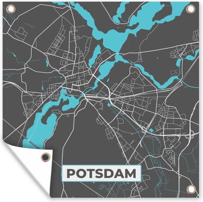 Tuin poster Kaart – Plattegrond – Stadskaart – Potsdam – Duitsland – Blauw - 200x200 cm - Tuindoek