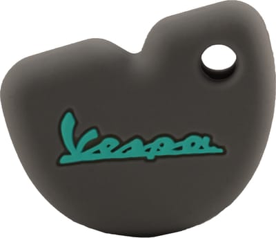 Rubber Sleutelhoesje Vespa Scooter Grijs met Cyaan letters