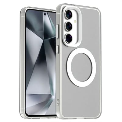 MagSafe Compatibel Backcover Hoesje Geschikt voor Samsung Galaxy S25 / S24 - Wit & Semi-Transparant Design - Stijlvol & Goede Bescherming
