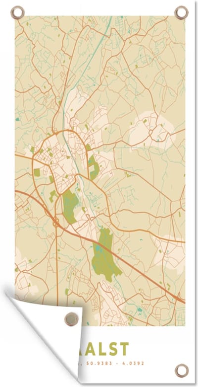 Schuttingposter Plattegrond - Vintage - Stadskaart - Aalst - Kaart - 100x200 cm - Tuindoek