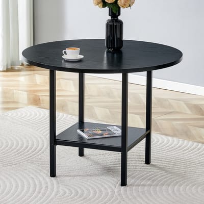 Eettafel - Rond Met Opbergplank Voor 4 Tot 6 Personen - Voor Keuken En Eetkamer - MDF En Metaal - 100 x 100 x 77 Cm - Zwart