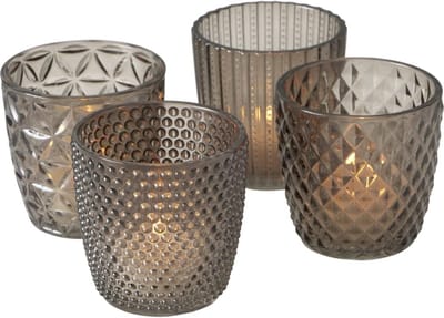 Boltze – Waxinelichthouders – Theelichthouders – Set van 4 – Glas – Grijs
