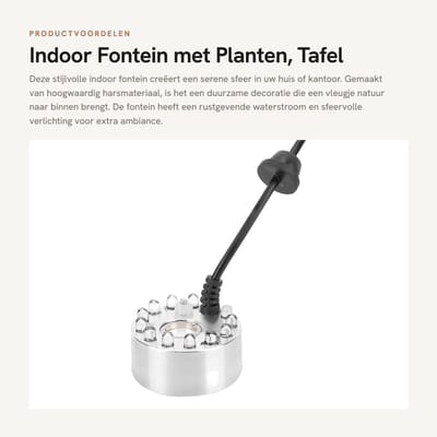 Dailygoods- Fontein met Planten - Tafel Waterval met Verlichting - Hars Decoratie - Luchtbevochtiger voor Binnen/Buiten - Eenvoudig te Installeren - Duurzaam Materiaal - Waterornament