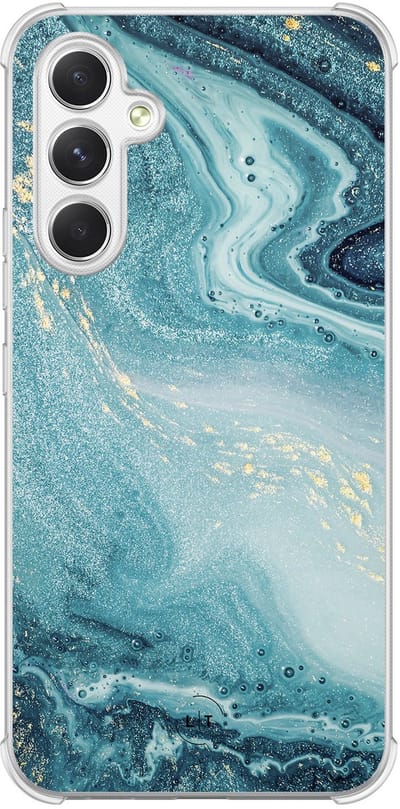 Shockproof hoesje - Geschikt voor Samsung Galaxy A54 - Marmer blauw - Extra sterke case - TPU/polycarbonaat - Marmer - Blauw, Transparant