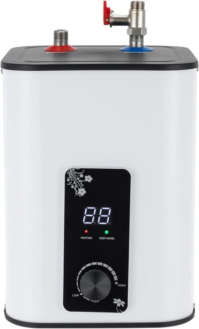 Elektrische Boiler - Warmwaterboiler Ondertafel - Direct Warm Water - LED Temperatuurweergave - 8 Liter 1500 Watt - Wit Zwart