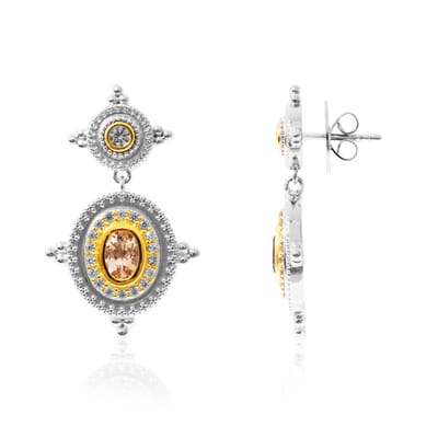Cavill - Zilveren Oorbellen 925 Sterling met Braziliaanse Morganiet 2,075 ct en Cambodjaanse Zirkonia - Elegant Filigrain Design 35 mm