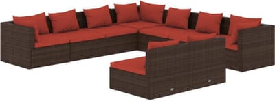 vidaXL - 9-delige - Loungeset - met - kussens - poly - rattan - bruin