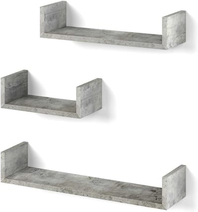 Wandrek set van 3 - U-vormige wandplanken in betonlook voor muurdecoratie