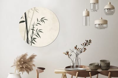 WallCircle - Wandcirkel - Muurcirkel - Japandi - Bamboe - Beige - Aluminium - Dibond - 90x90 cm - Binnen en Buiten