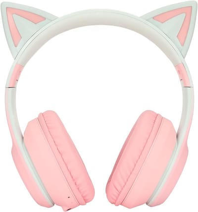 Draadloze Vouwbare Hoofdtelefoon met Kattenoren en Microfoon, LED Verlichting, Ondersteunt Draadloze en Bedrade Verbinding
